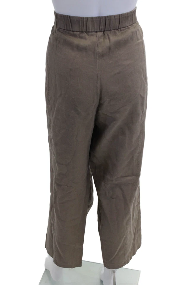 Eileen Fisher Womens Cropped Organic Linen Pants Brown Bohemian Size XL - Image 3 of 4
