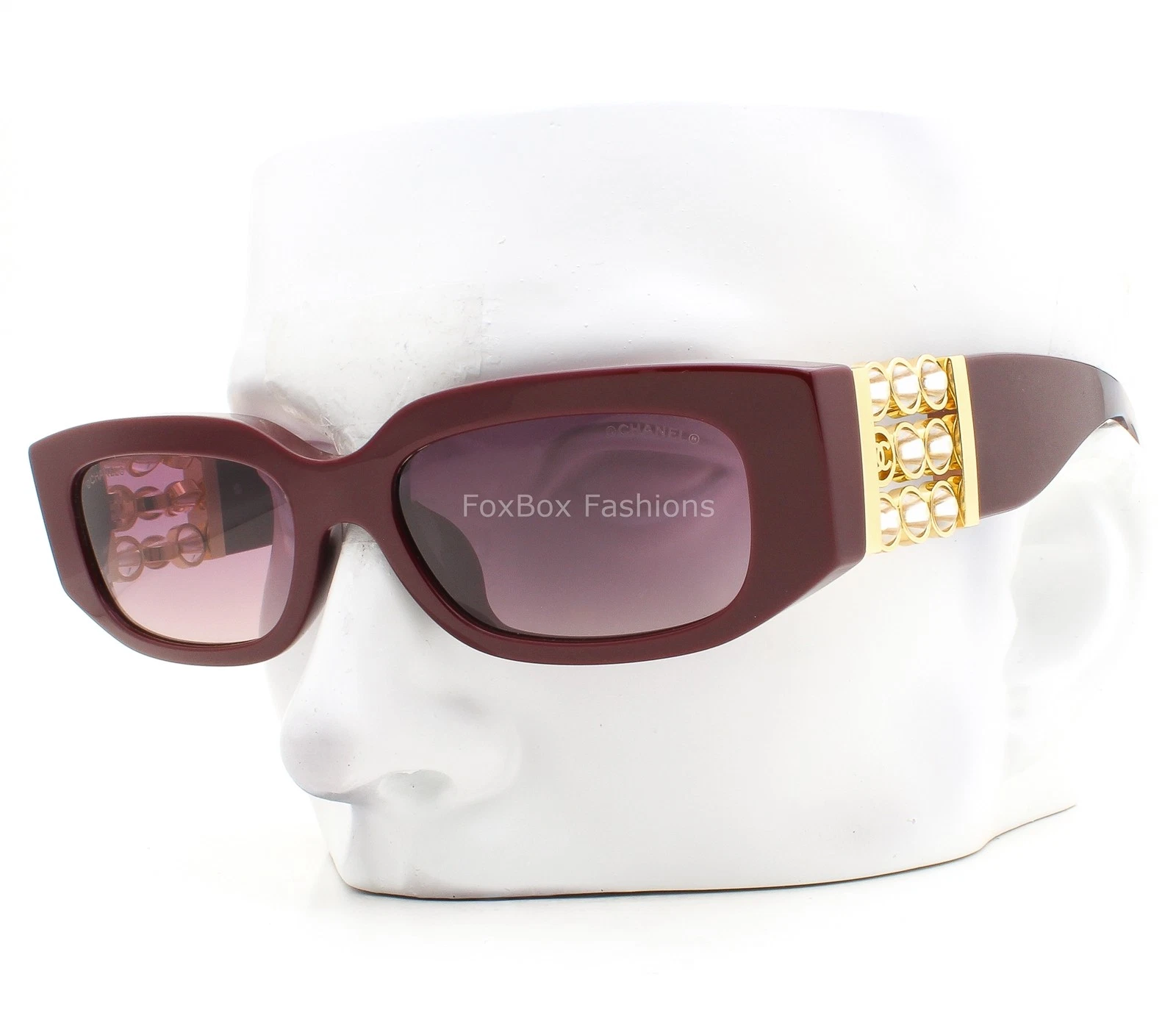 Chanel Sunglasses ch5544A 1802/S1 Burgundy Dark Red Clear Rotating Beads w/case