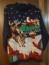 Vtg Private Collection By Carolina Colours Ugly Christmas Sweater Size L Santa