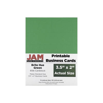 JAM Paper Printable Business Cards 3 1/2 x 2 Green 100/Pack (22128335)