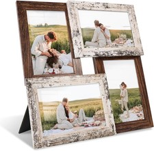 4x6 Collage Picture Frames, Multi Family 4x6 in Distressed White Rustic Brown