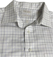 Roundtree  Yorke Gold Label Fitted Non-Iron Dress Shirt Size 17/35 Blue White