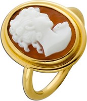 Gemmen Ring Gold 750 18K Brauner Achat FrauenkopfbüSte Antikschmuck