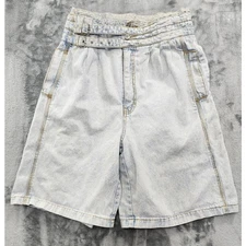 Vintage 80s Jordache Shorts Womens 13/14 Blue Acid Wash Double Buckle High Rise