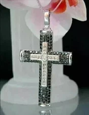 6Ct Round Lab Created Diamond Men's Cross Pendant 14k White Gold Plated 