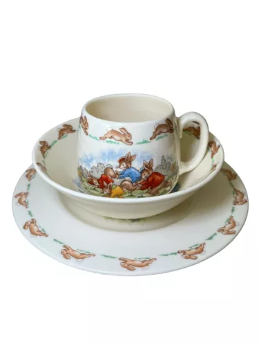 Royal Doulton Bunnykins China Set Childs 3 Piece Cup Bowl Plate Picnic