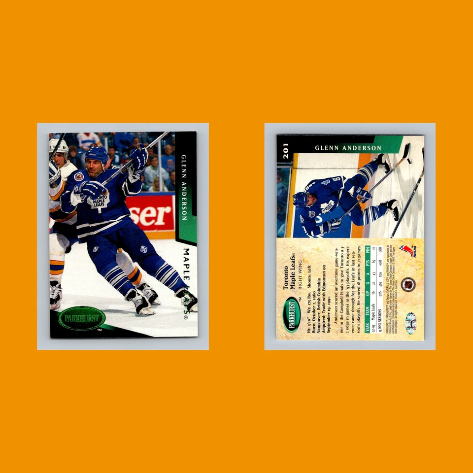 Glenn Anderson #201 1993 Parkhurst Emerald Ice Toronto Maple Leafs Hockey Card - Image 3 of 3