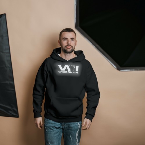 Wisconsin WI Reflective Logo Black Pullover Hooded Hoodie - Picture 3 of 3
