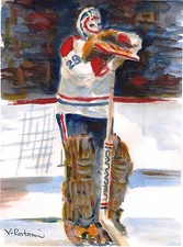 A634-ORIGINAL WATERCOLOR PAINTING, "Ken Dryden", HABS Canadiens Hockey Gift Idea