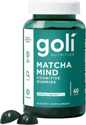 Goli Matcha Mind Gummies - 60 Count - Green Tea Leaves Powder with Cognizin for 