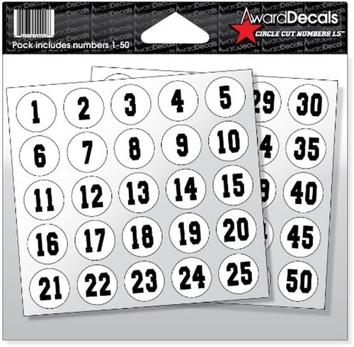 Number Stickers for Helmets Black on White (Football, Baseball, Softball, Hockey - Picture 9 of 12