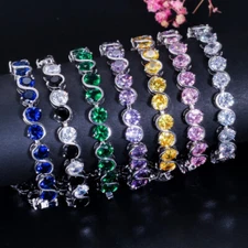 Yellow CZ Crystal Tennis Bracelet Round Cut Silver Plated Jewelry Accessories