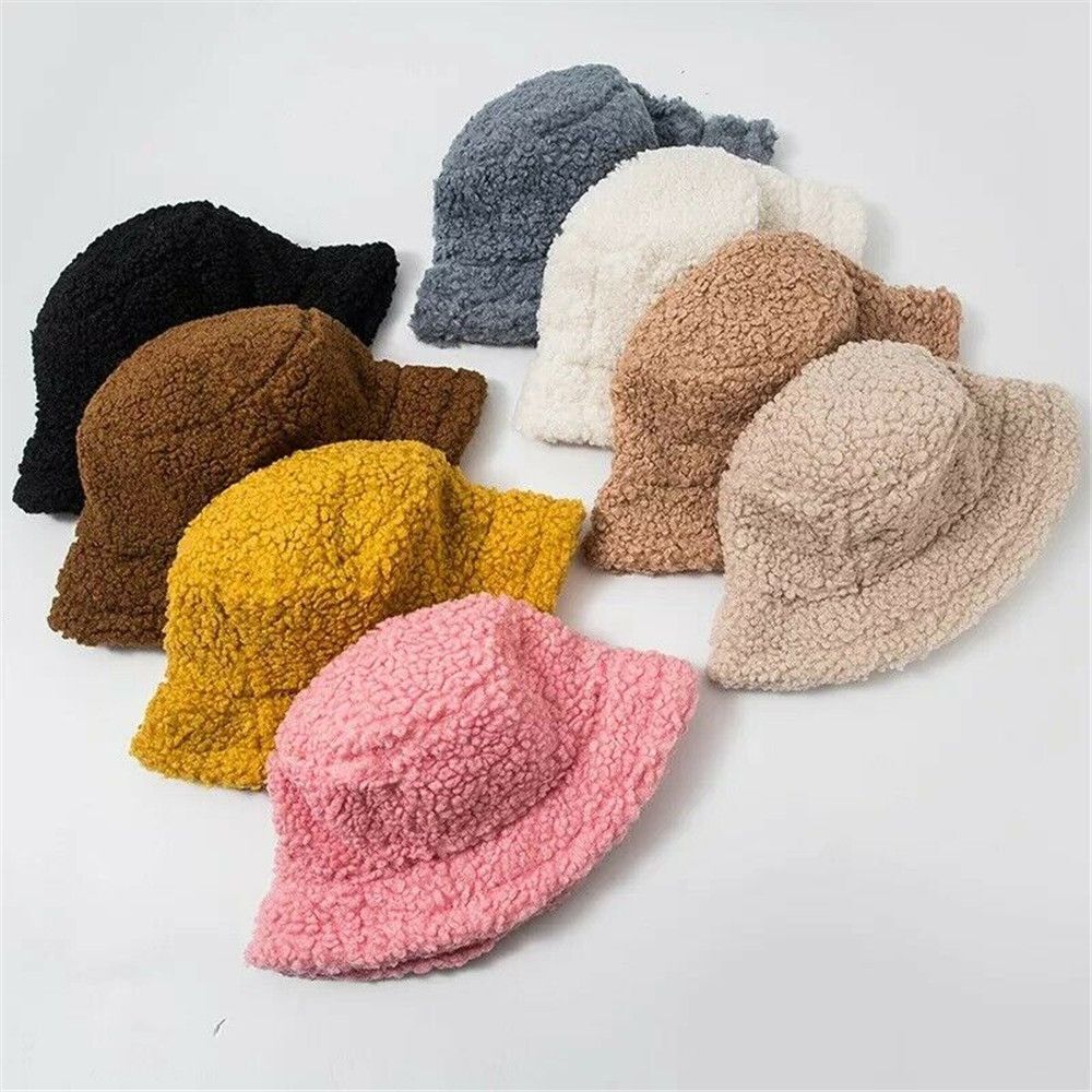 Men Women Warm Lamb Wool Soft Sun Cap Panama Hat Bucket Hat Fisherman Cap