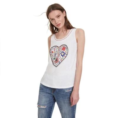 Desigual Beaded Heart Tank Magic Graphic US Small New