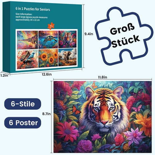 6er-Pack 16 große Puzzleteile für Senioren Puzzles Demenz Alzheimer-Produkte ... - Bild 2 von 7