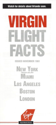 Virgin Atlantic Airways US timetable 11/91 [4111]