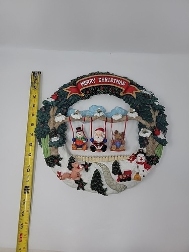 Vtg Christmas Holiday 3D Wreath Santa Reindeer Snowman Swinging Decor Jaimy - Picture 2 of 8