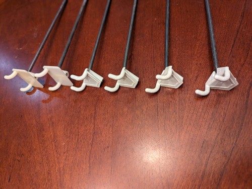 Six Metal & Plastic Pegboard Hooks Four 6" Long & Two 7" Long  All Complete - Picture 2 of 8