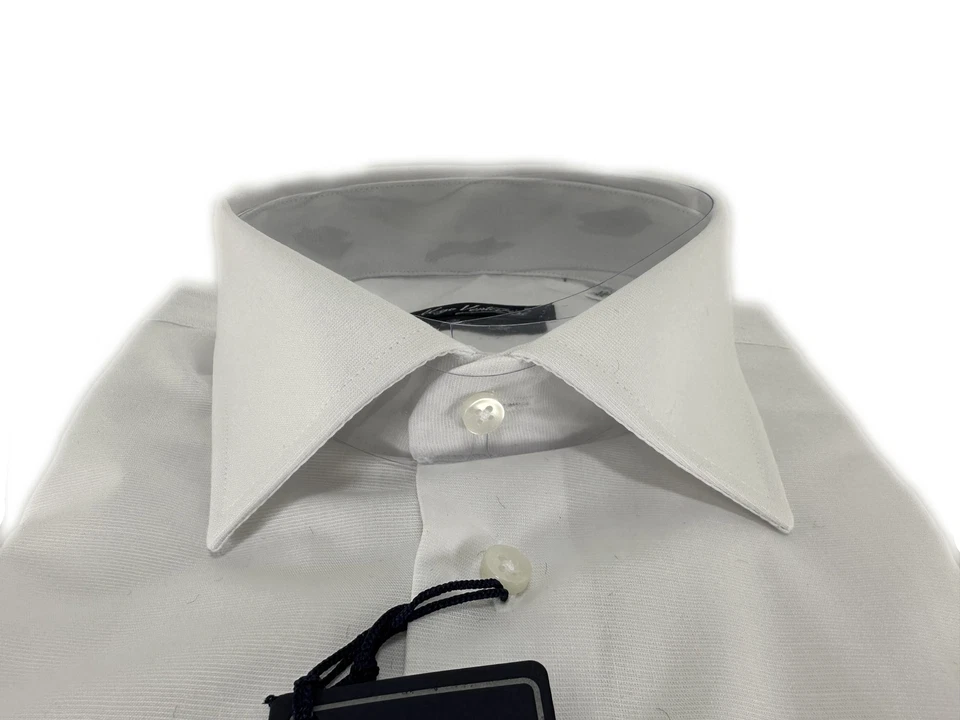 Camicia uomo sartoriale Ugo Venturini fil a fil regular fit bianco Made in Italy - Immagine 2 di 4