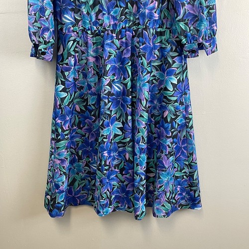 Vintage Dress Boho Festival Prairie Floral Hippie Blue Purpl Semi Sheer Midi - Picture 12 of 12