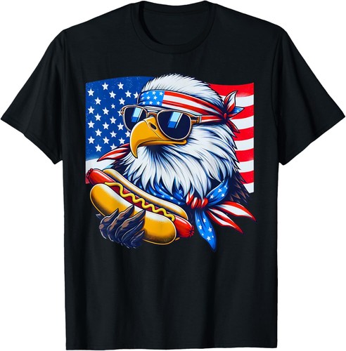 Funny Bald Eagle Hotdog American Flag 4th Of July Patriotic T-Shirt Hoodie