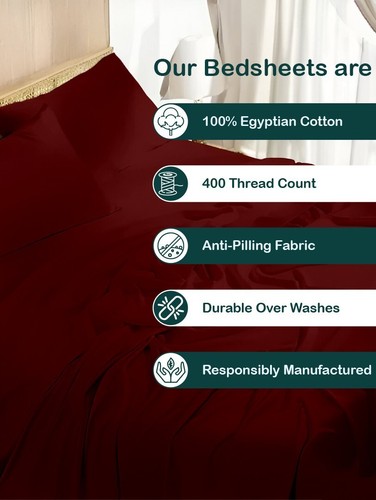 Silky Soft RV Bunk 42x80 4-Pcs Egyptian Cotton Sheet Set, Burgundy, 15" Deep - Picture 4 of 8