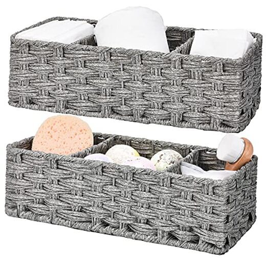 Toilet Tray Tank Topper, Wicker Baskets for Storage, Set of 2 2-Pack Gray