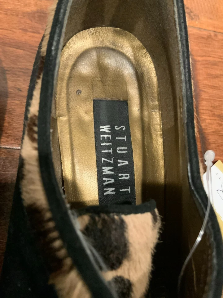 Stuart Weitzman Brown Animal Print & Black Suede Lace-Up Loafers, Size 7 (US) - Image 3 of 4