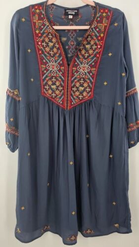 JOHNNY WAS Workshop Atzia Paris Blue Embroidered Dress XS Boho Peasant - Picture 2 of 10