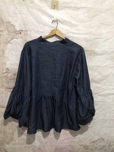 NWOT 18 Centimeters Dark Wash Light Chambray Bell SL Button Top 3X~pit to pit 27 - Picture 4 of 5