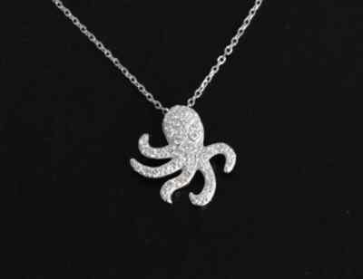 Octopus Engagement Pendant 2Ct Lab-Created Diamond 14K White Gold Plated