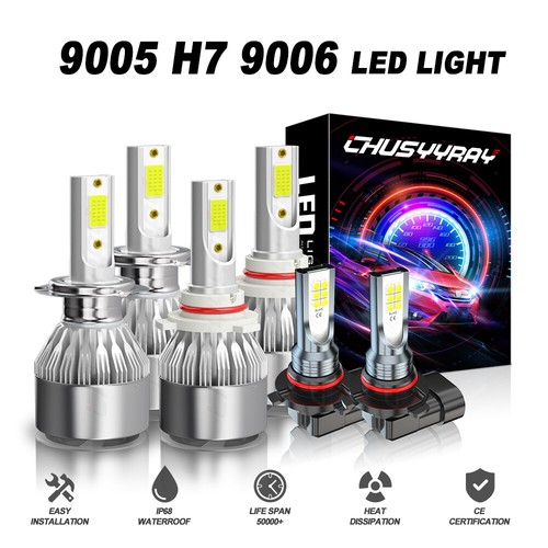 CHUSYYRAY D4S+9006 LED Headlight & Fog Light Kit – 6000K, 9000 Lumens, IP68, 5-Year Warranty