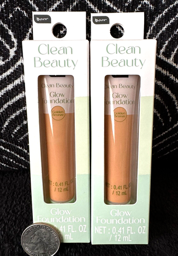 2pk B PURE CLEAN BEAUTY GLOW GOLDEN BRONZE NIACINAMIDE ALOE FOUNDATION CONCEALER - Picture 2 of 9