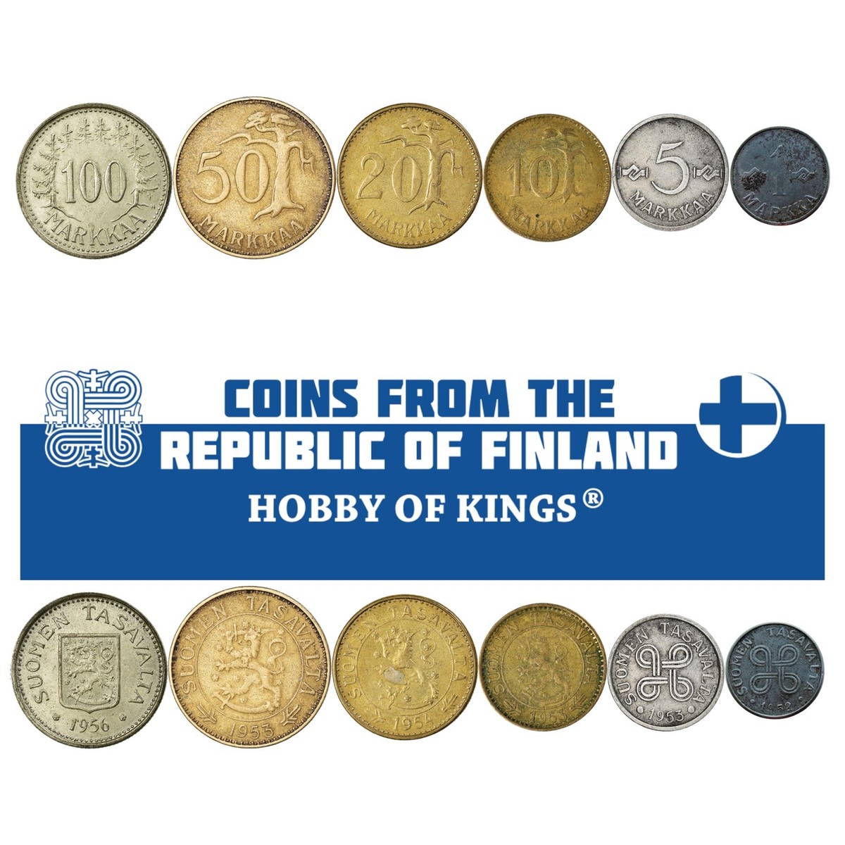 Finnish 6 Coin Set 1 5 10 20 50 100 Markkaa | Finland | 1952