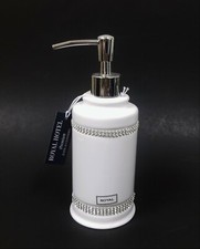 NEW ROYAL HOTEL PREMIUM WHITE CERAMIC,CRYSTALS SOAP DISPENSER+SILVER CHROME PUMP