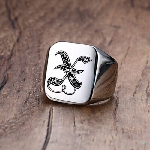 Royal Initial Signet Ring Male Stamp Band Stainless Steel Letter Customized Gift - Picture 35 of 40