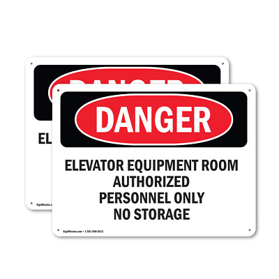 (2 Pack) Elevator Equipment Room Authorized Personnel OSHA Danger Sign Decal