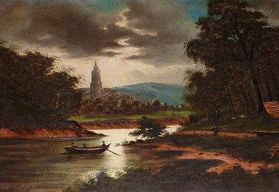 Kanufahrt in einer Vollmondnacht Romantik Gemälde R ...