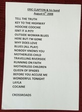 ERIC CLAPTON - ORIGINAL 8.5 X 11 CONCERT STAGE USED SETLIST NORWAY 08/06/08