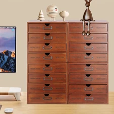 Brown 4pcs 4 Tiers Wooden Desktop Organizer Wooden Storage Box Drawer Organizer