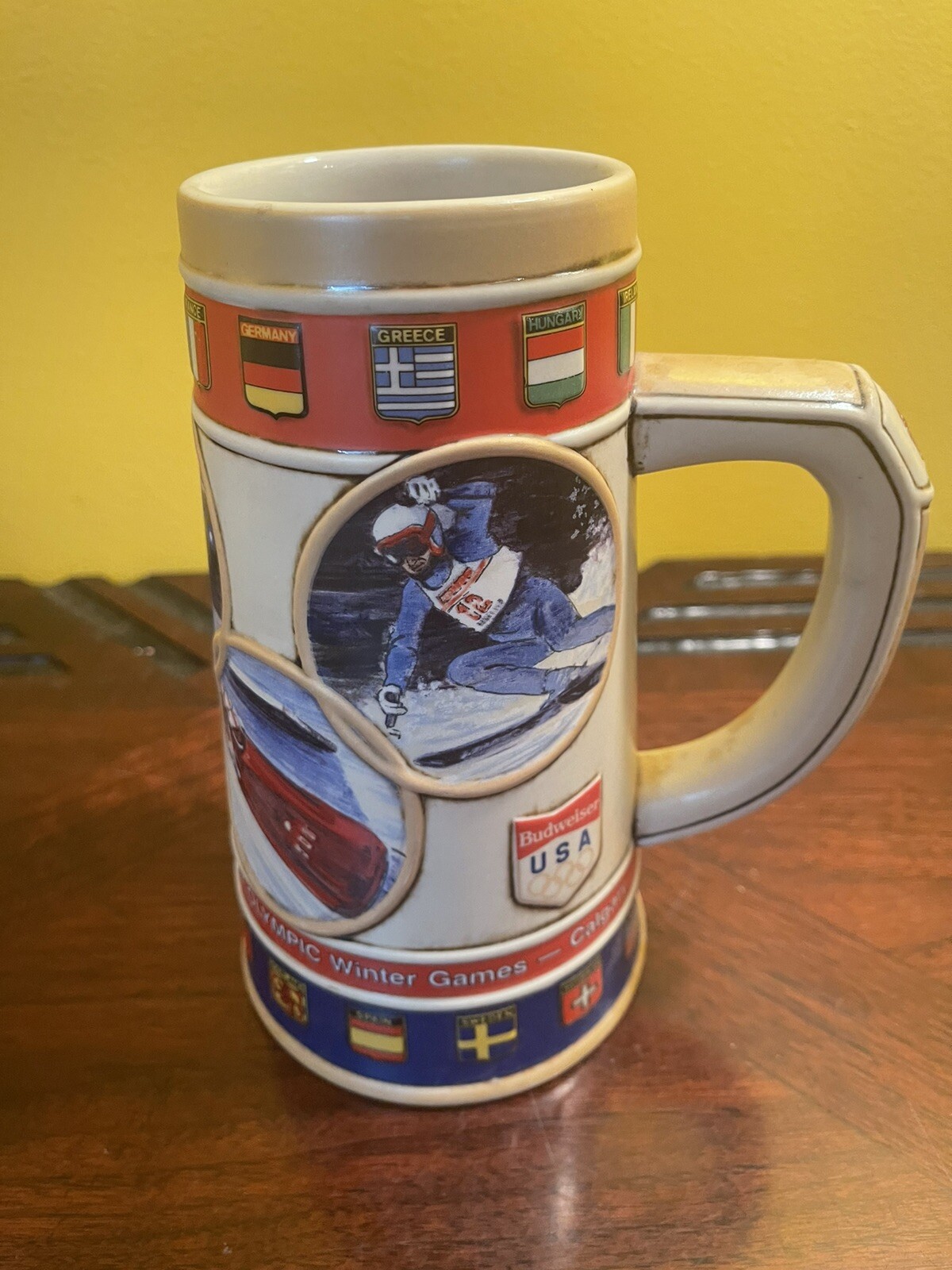 Vintage 1988 Calgary Winter Olympics Commemorative Budweiser Beer Stein