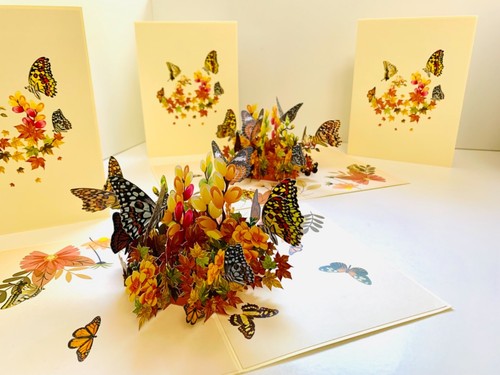 Origami Pop Cards Butterflies Resting on Autumn Leaves Greeting Card Happy Fall - Picture 8 of 12