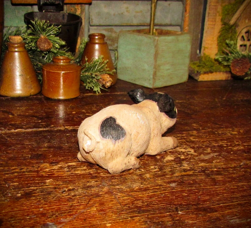 Primitive Vtg Style Resin Country Cottage Farm Barnyard Pig Hog (Laying) - Image 4 of 4