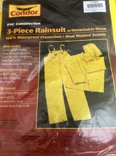 Condor 4T226 3 Piece Rainsuit W/Detachable Hood,Yellow,L