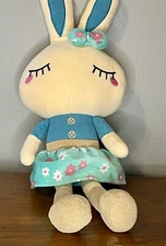 Plush Bunny Rabbit Blue Floral Dress Soft Anime Toy 18 In  Easter Cllayees