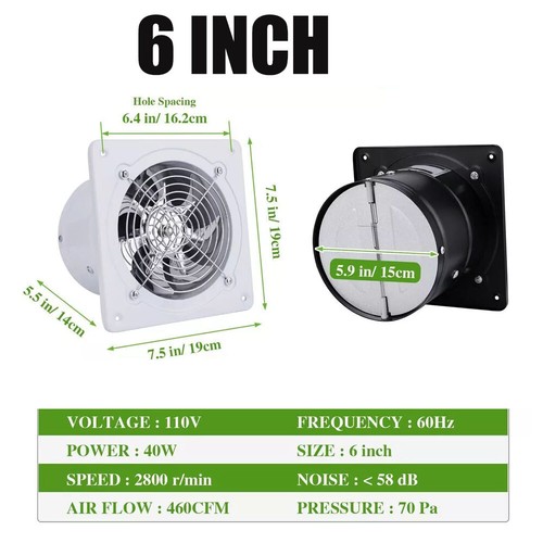 4/6/8/10" Exhaust Fan Ventilation Extractor Fan Wall-Mounted Square Blower USA - Picture 9 of 22