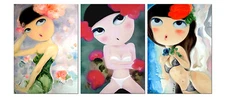 SHY GIRL/CARICATURE 3 pcs mounted fiberboard canvas wall art/surpassed stretched