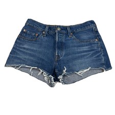 Levis Premium 501 Women s Jean Shorts Size 27 Big E Medium Wash Button Fly
