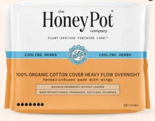 NEW The Honey Pot Company Overnight Herbal Heavy Flow Organic Cotton Pad 16 ct.