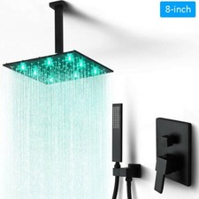 Shower Faucet Set with Mixer Valve 8'' Rainfall LED Shower Head Ceiling Mounted